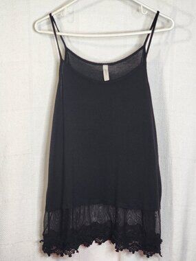 Eikosi Black Rayon Span Spaghetti Strap Tiered Poly Mesh and Lace Cami Top Sz 2X